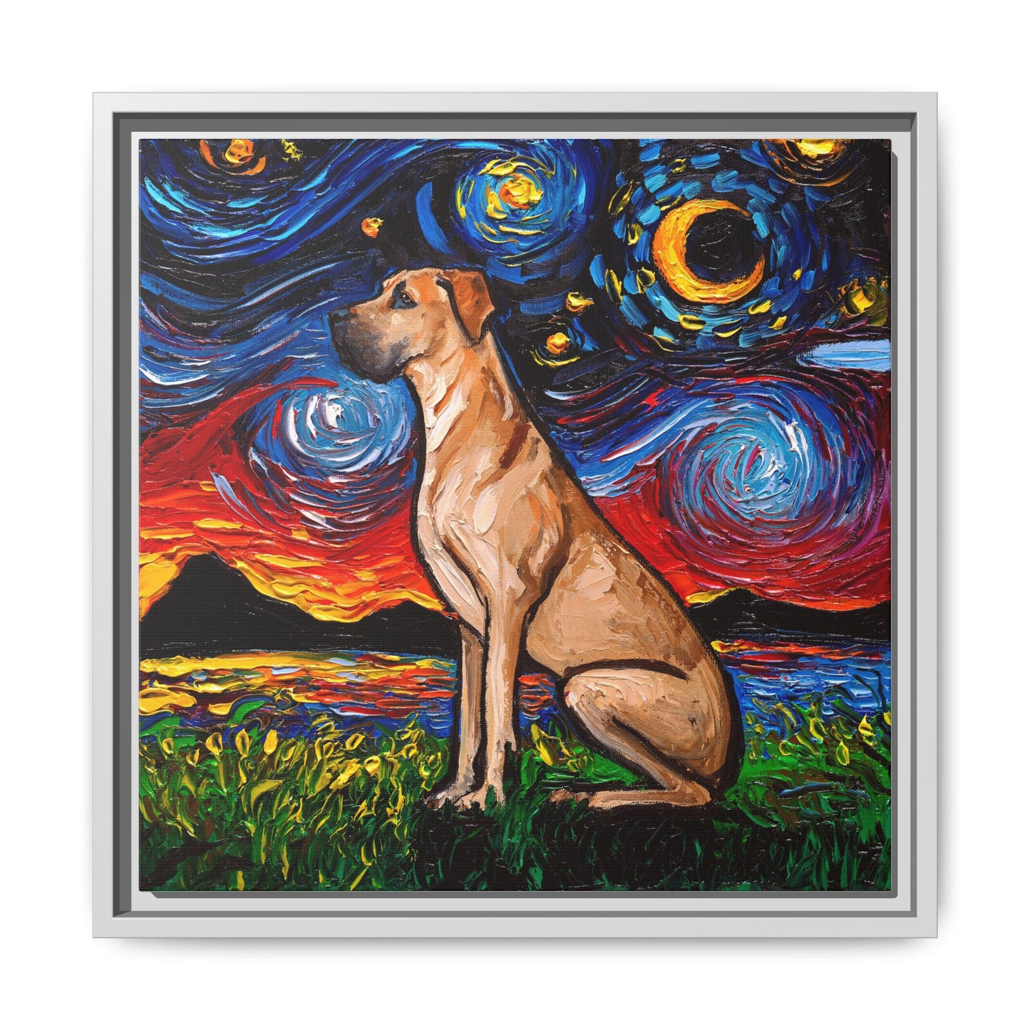 "Fawn Great Dane Night" Framed Canvas Wall Art