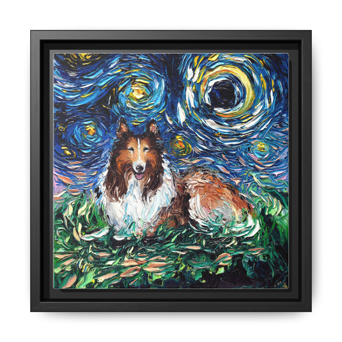 "Collie Night" Framed Canvas Wall Art