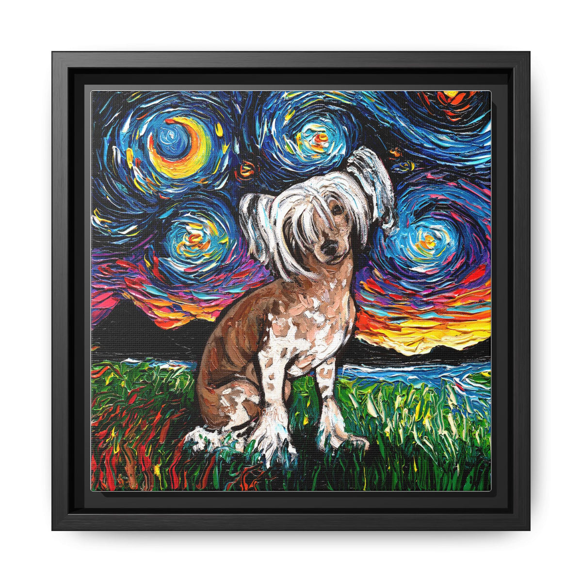"Chinese Crested Night" Framed Canvas Wall Art