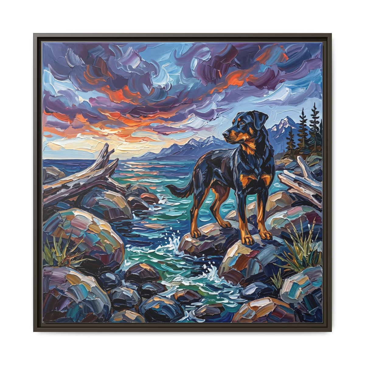 "Beach Day - Beauceron" Framed Canvas Wall Art