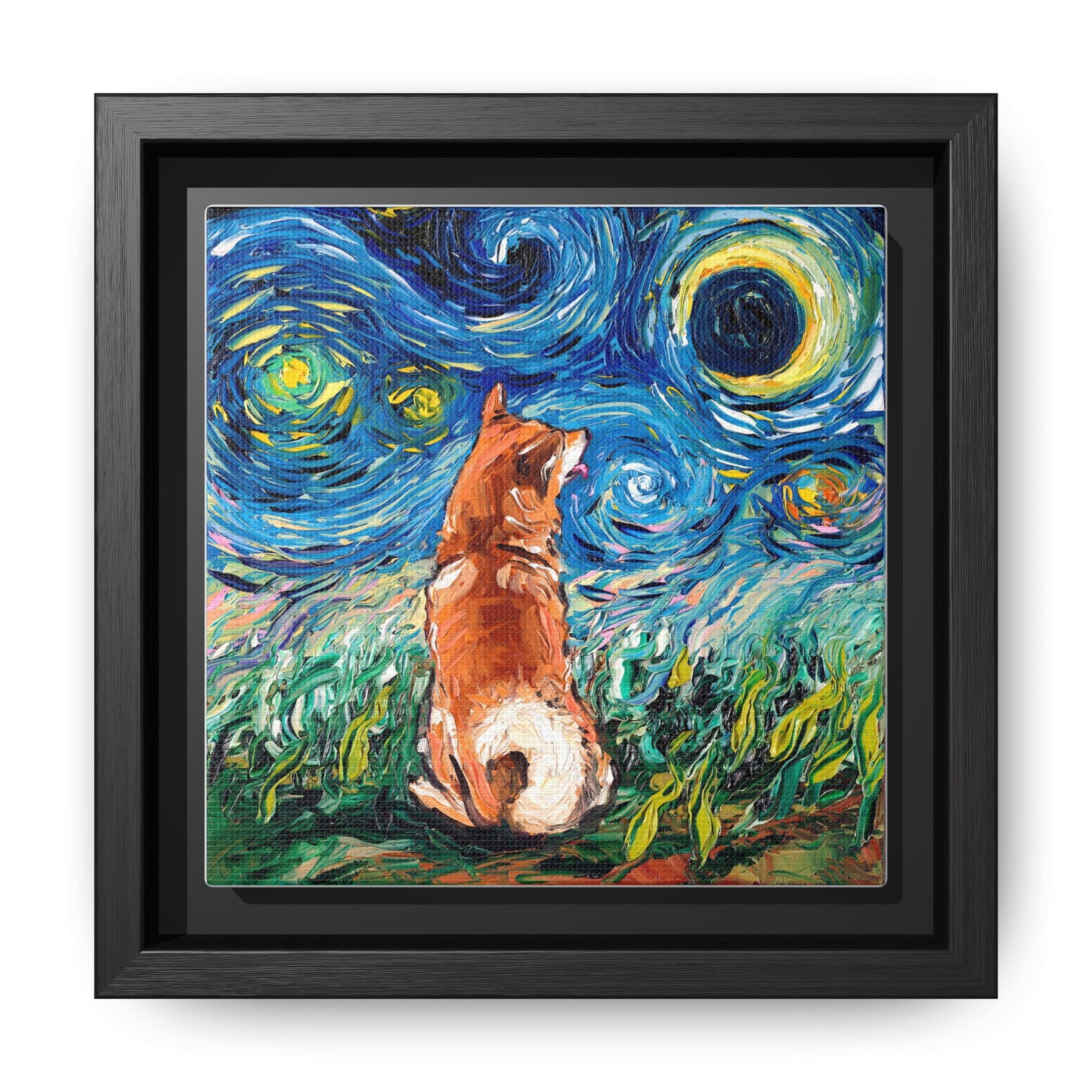 "Shiba Inu Night" Framed Canvas Wall Art