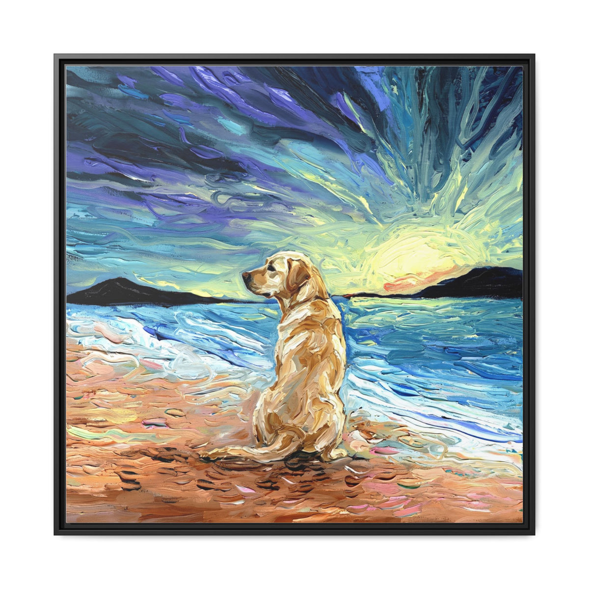 "Beach Day - Yellow Labrador 2" Framed Canvas Wall Art