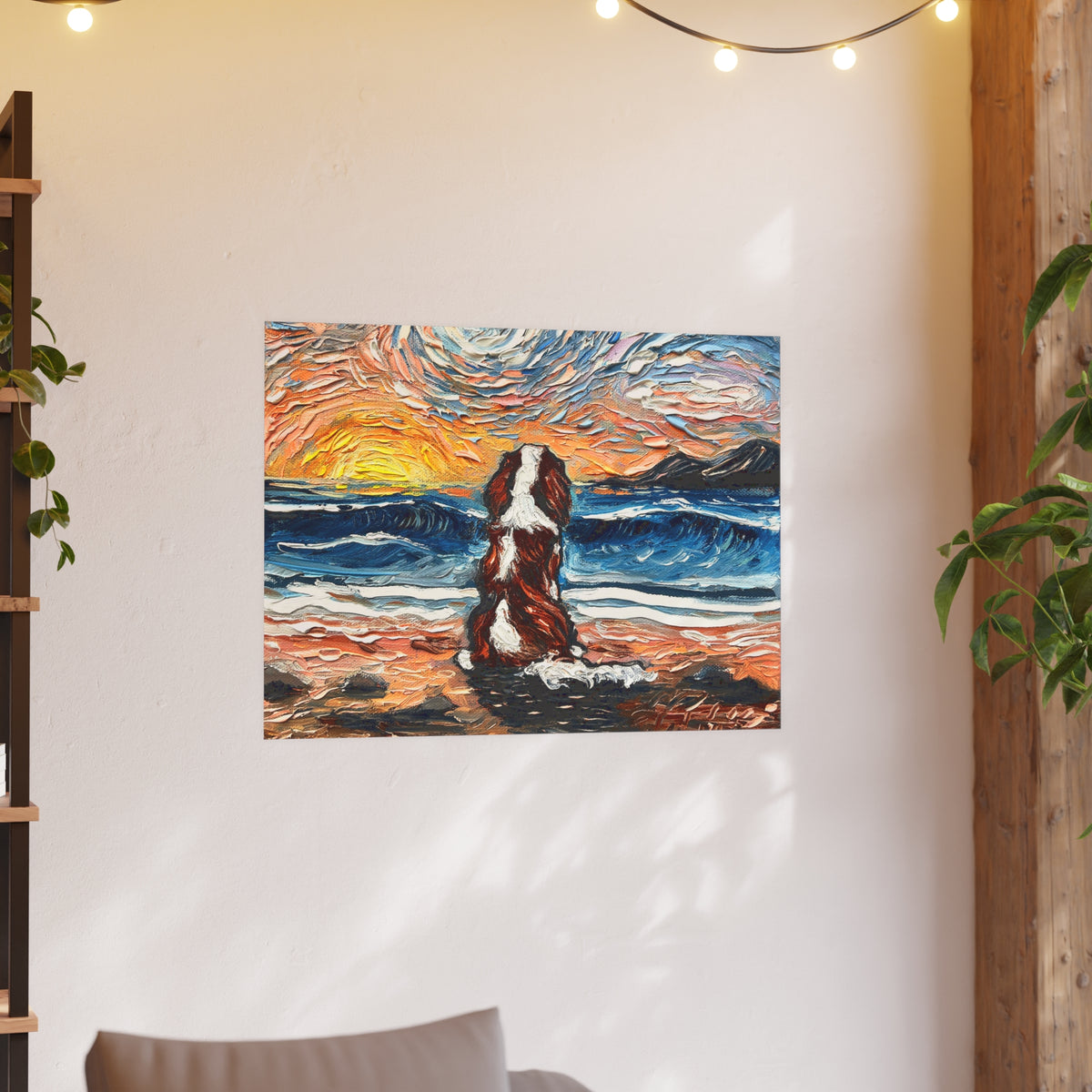 "Beach Day - Blenheim Spaniel" Wall Art Paper Print