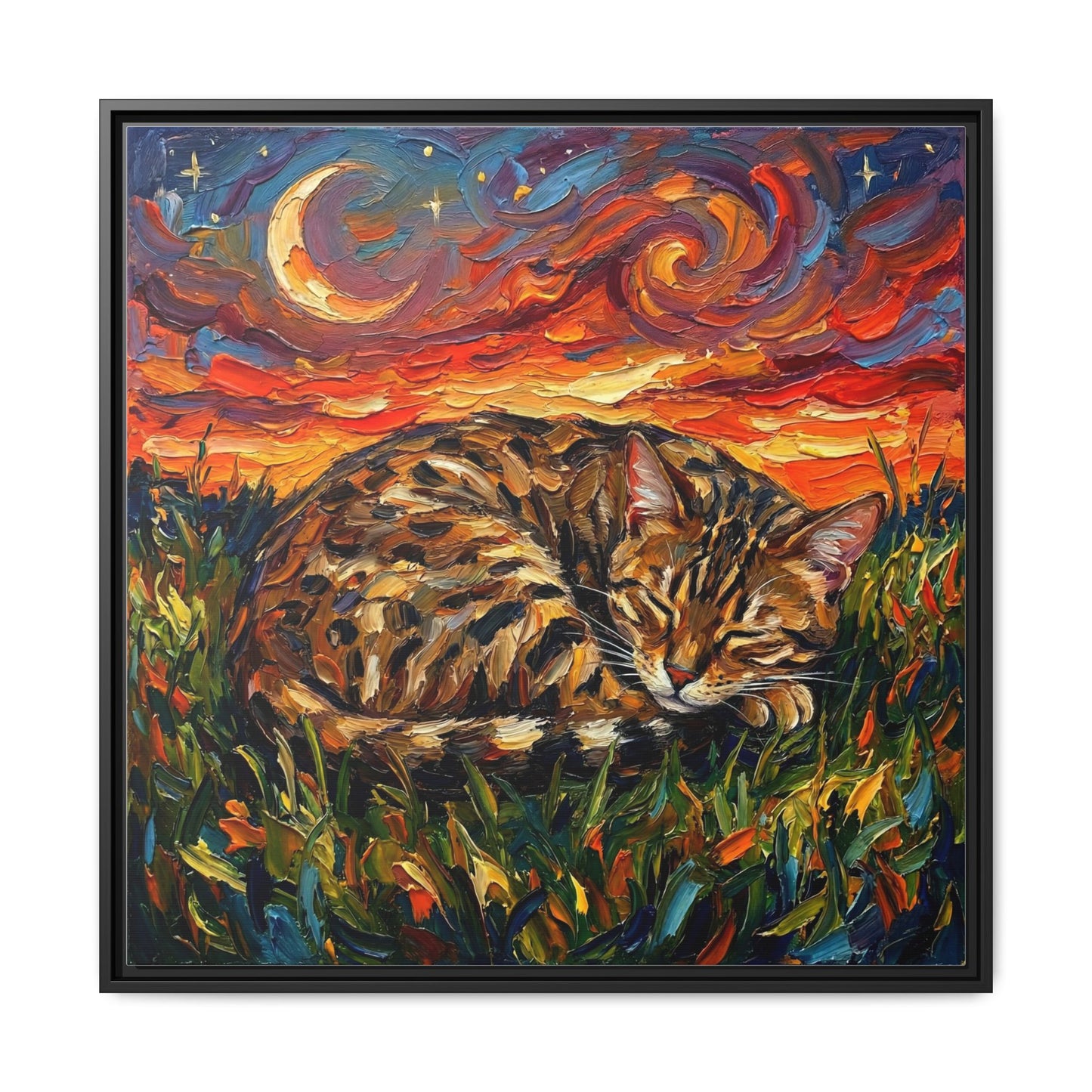 "Sleepy Egyptian Mau Night" Framed Canvas Wall Art