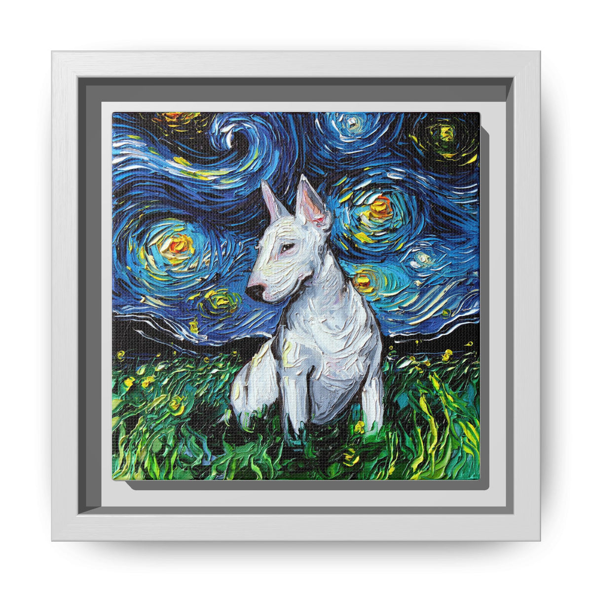 "Bull Terrier Night" Framed Canvas Wall Art