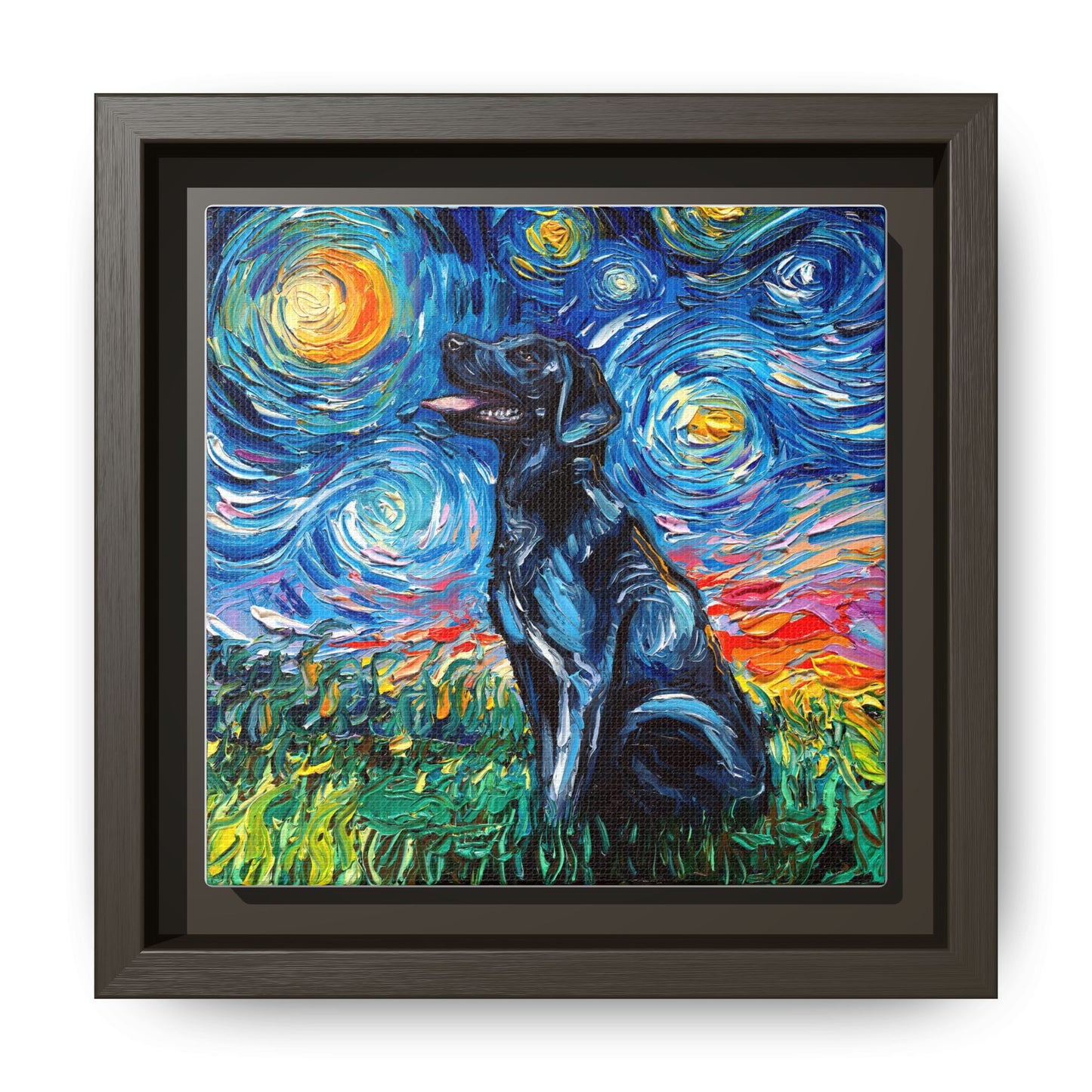 "Black Labrador Night" Framed Canvas Wall Art