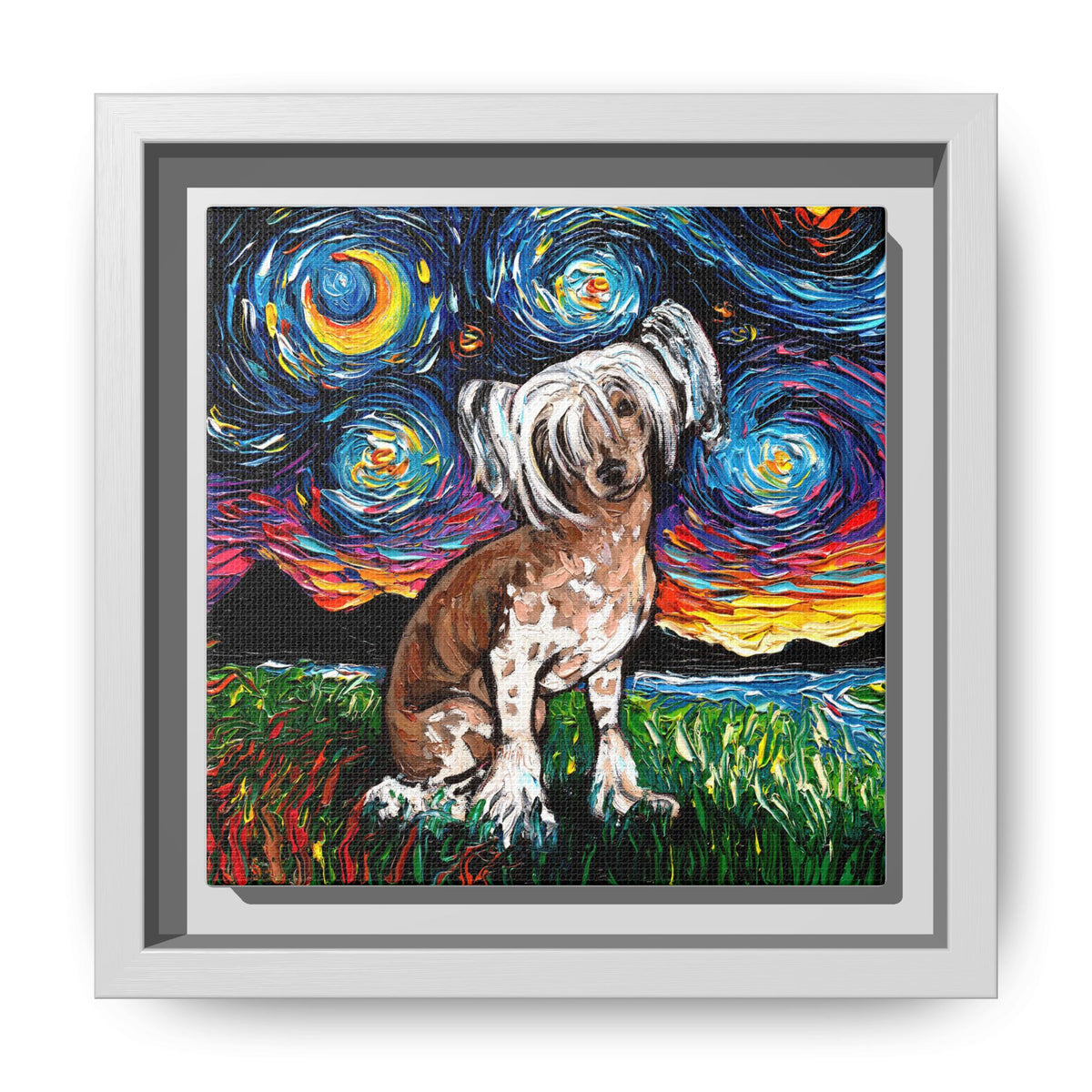 "Chinese Crested Night" Framed Canvas Wall Art