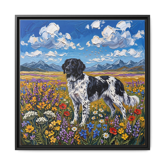 "Amongst The Flowers - Large Munsterlander" Framed Canvas Wall Art