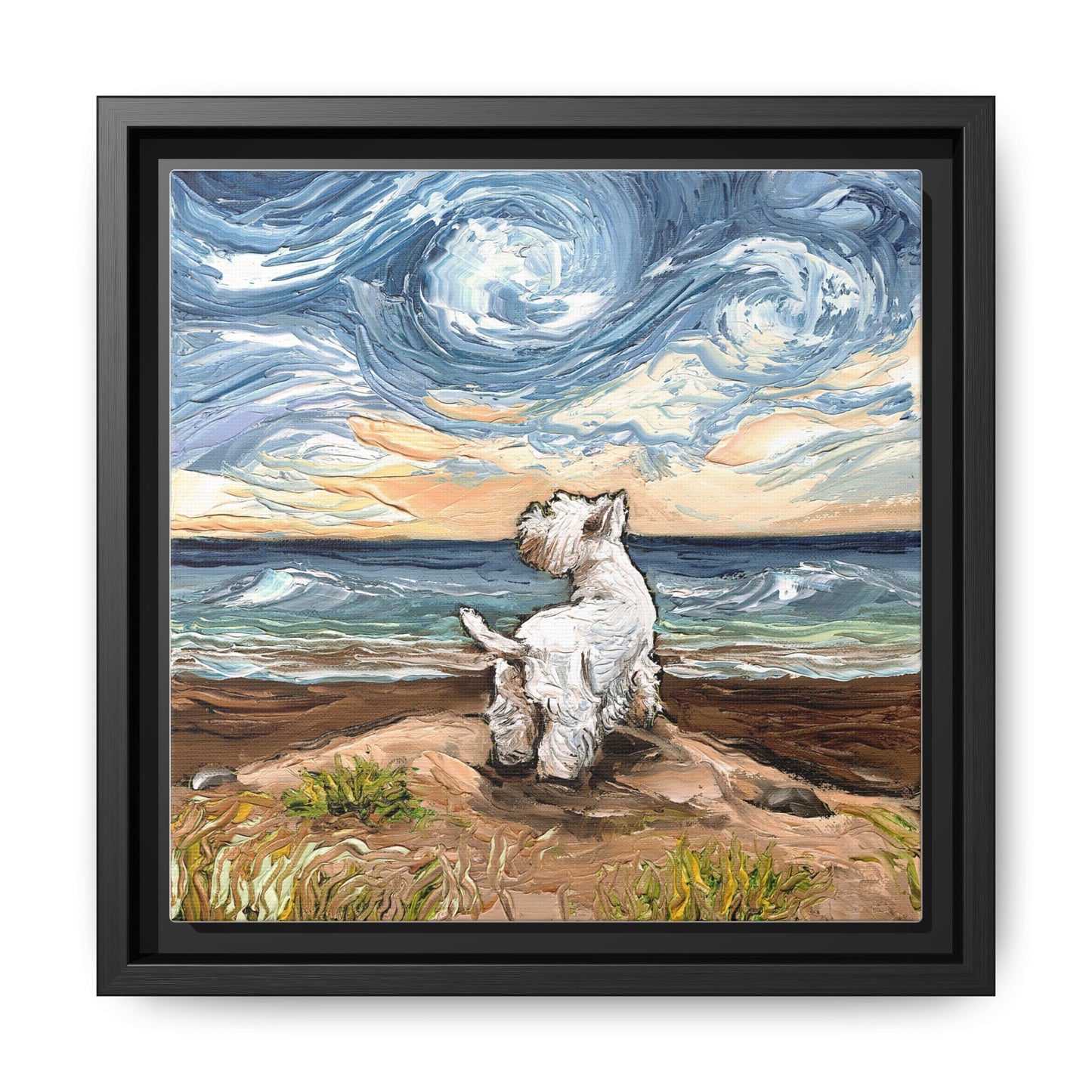 "Beach Day - Westie" Framed Canvas Wall Art