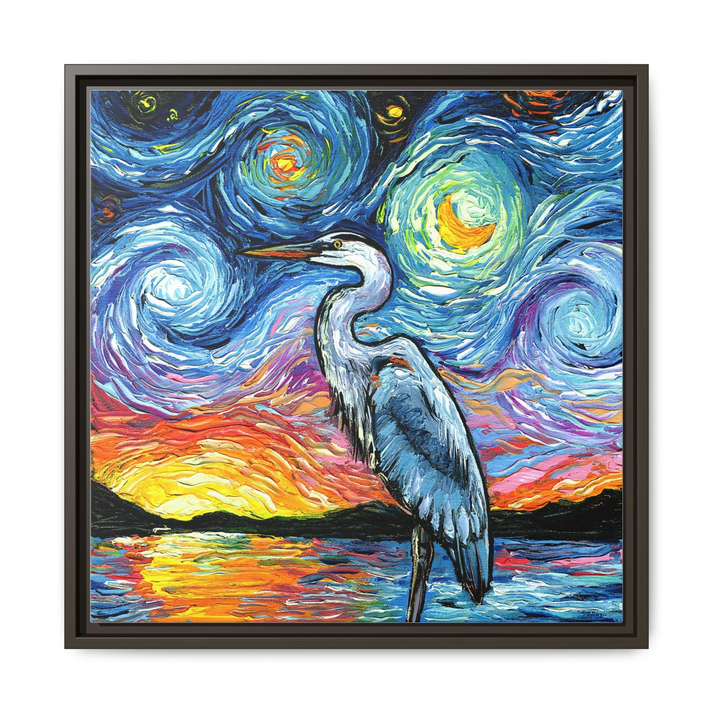"Blue Heron" Framed Canvas Wall Art