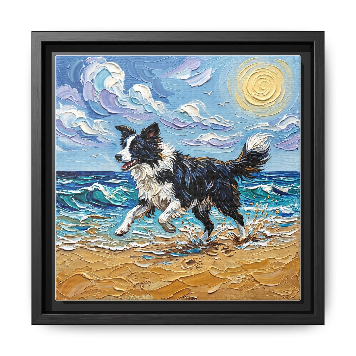 "Beach Day - Border Collie 2" Framed Canvas Wall Art