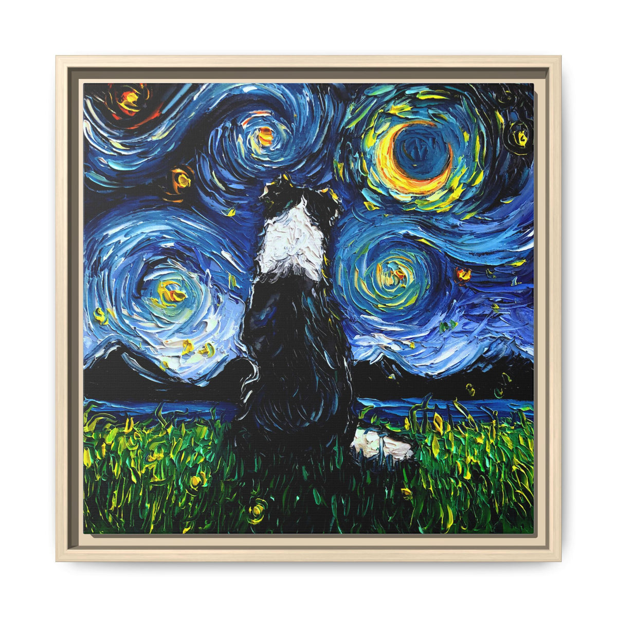 "Border Collie Night 2" Framed Canvas Wall Art