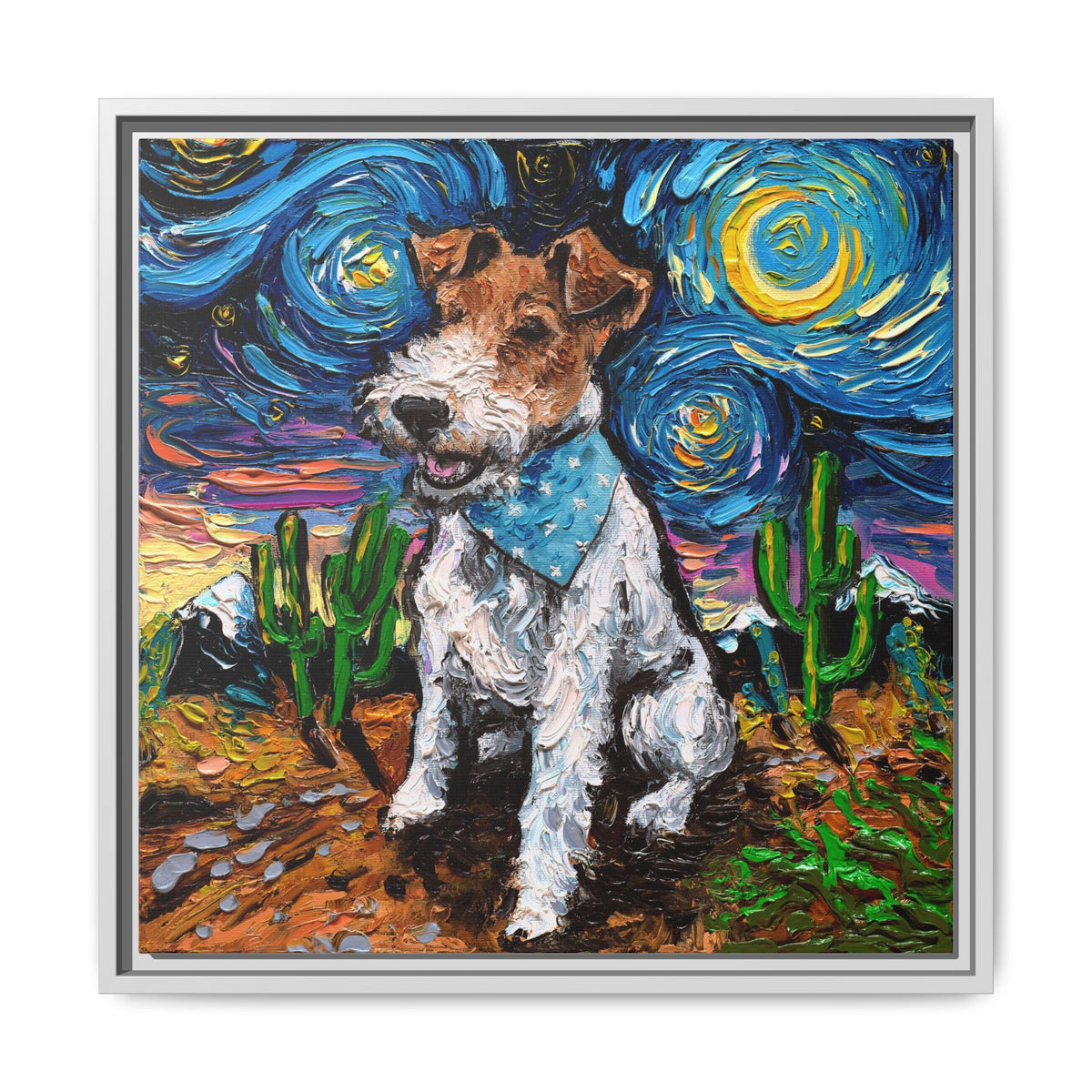 "Wire Fox Terrier Night" Framed Canvas Wall Art