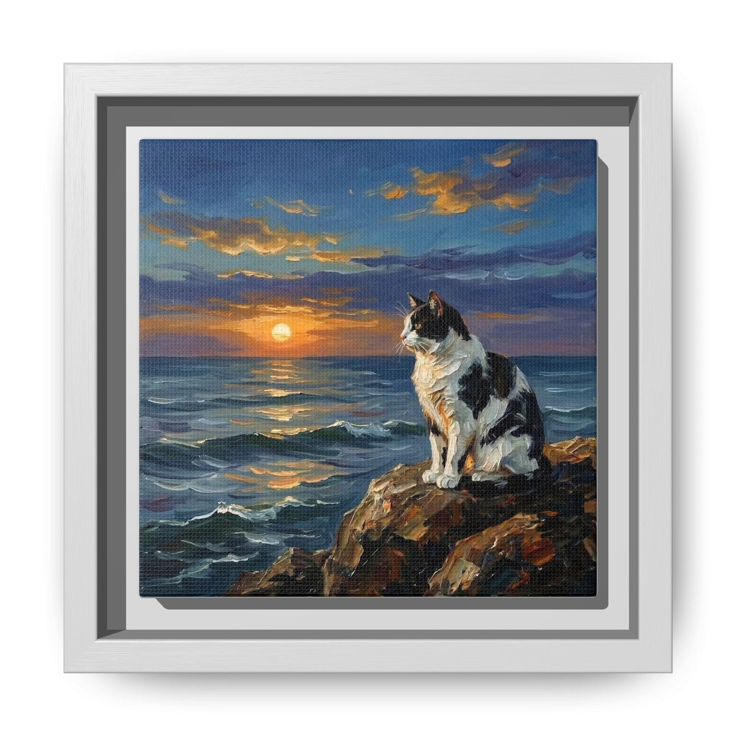 "Beach Day - Magpie Cat" Framed Canvas Wall Art