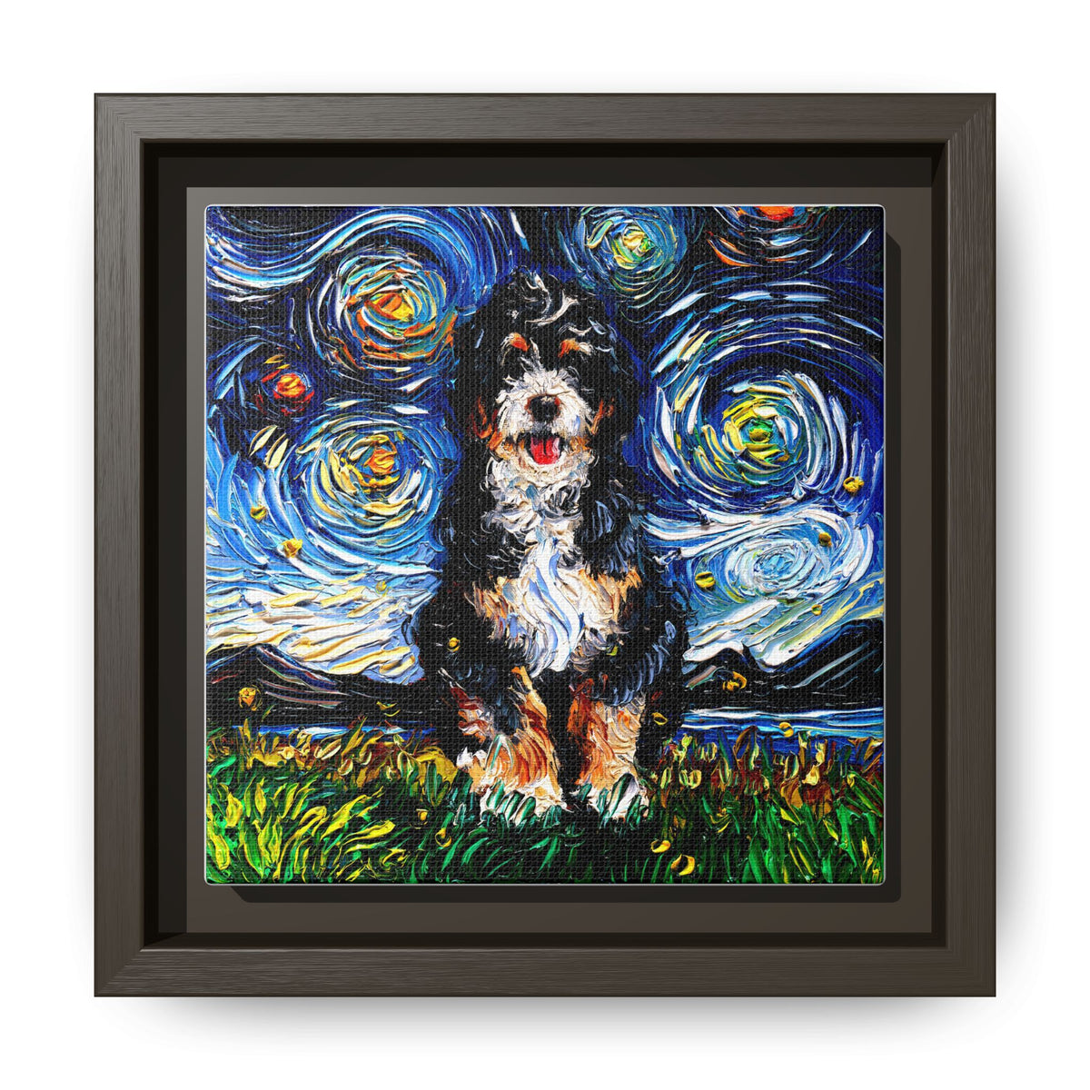 "Bernedoodle Night" Framed Canvas Wall Art