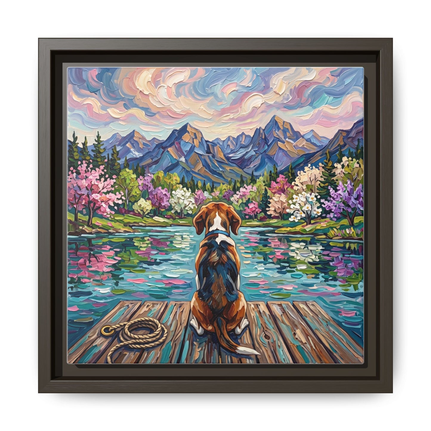 "On The Dock - Beagle" Framed Canvas Wall Art