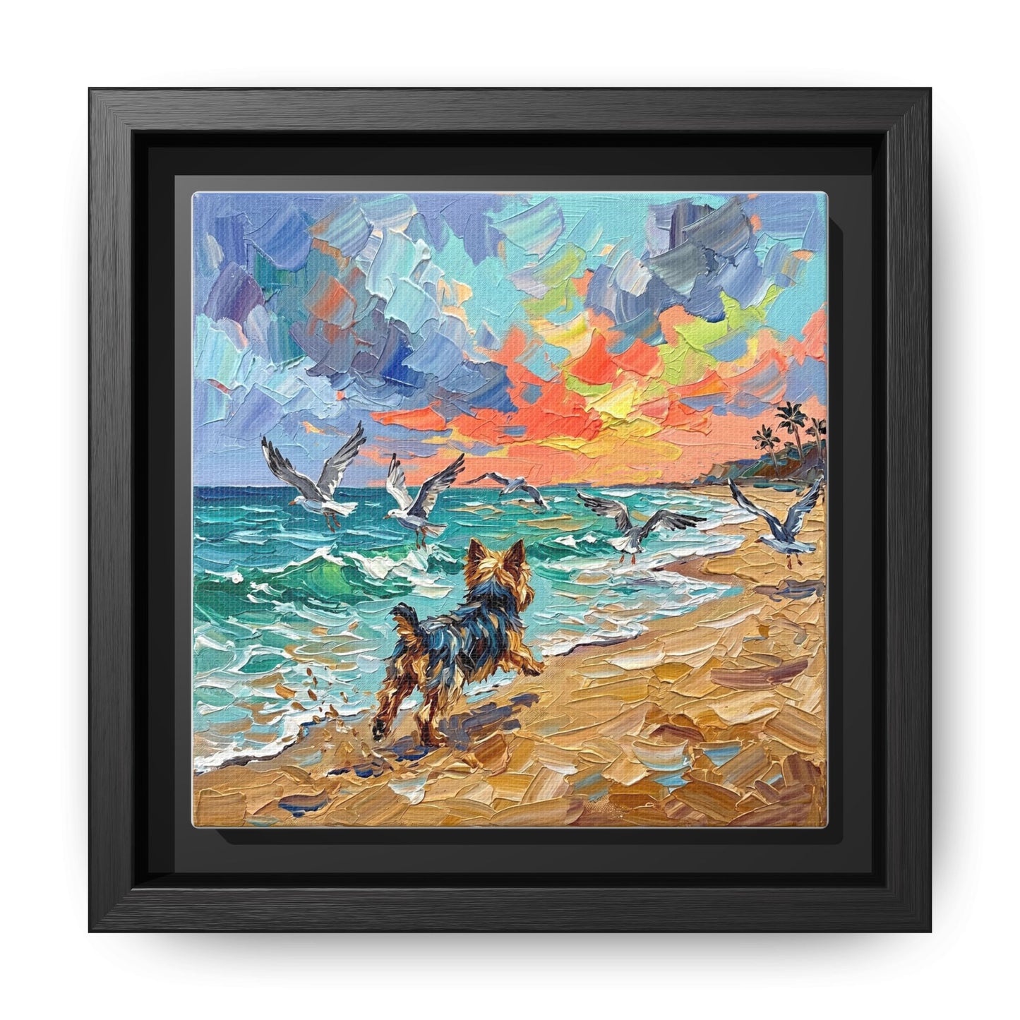 "Beach Day - Yorkie 2" Framed Canvas Wall Art