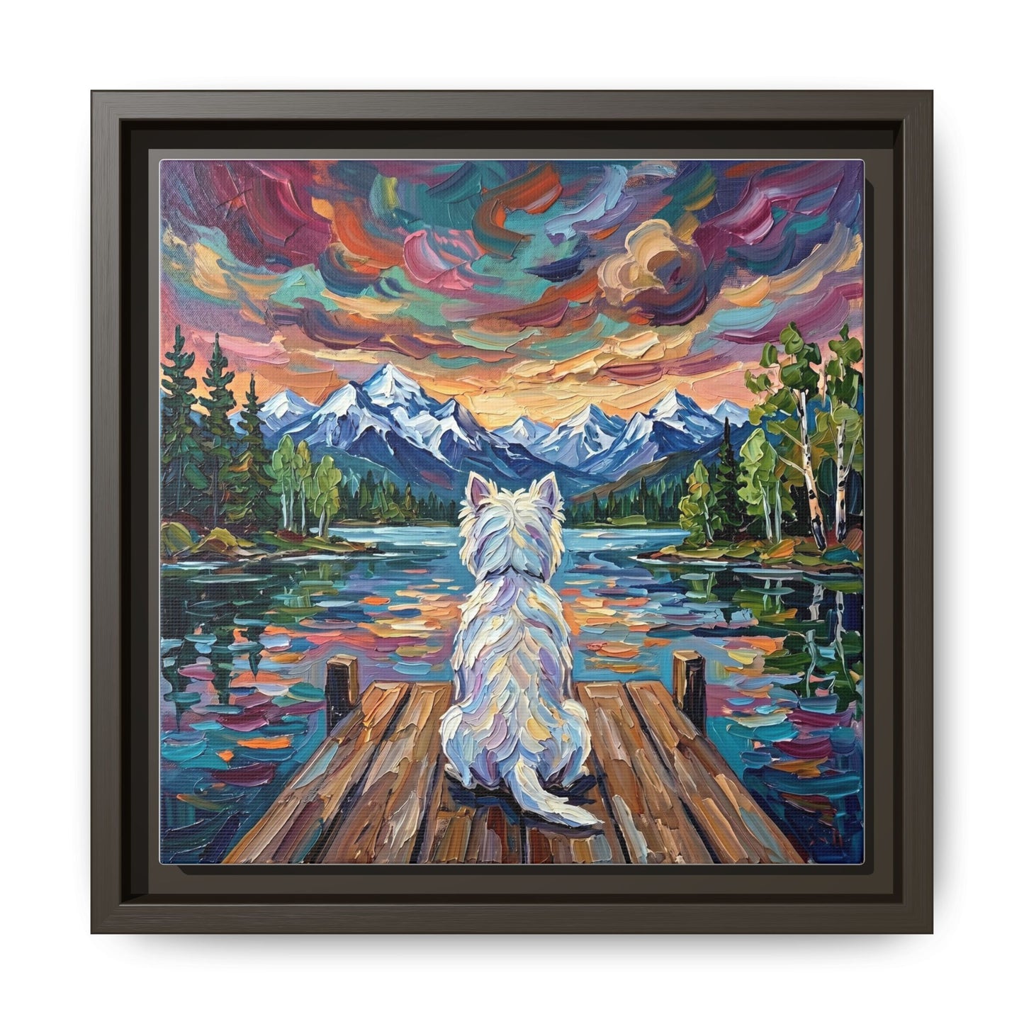 "On The Dock - Westie" Framed Canvas Wall Art