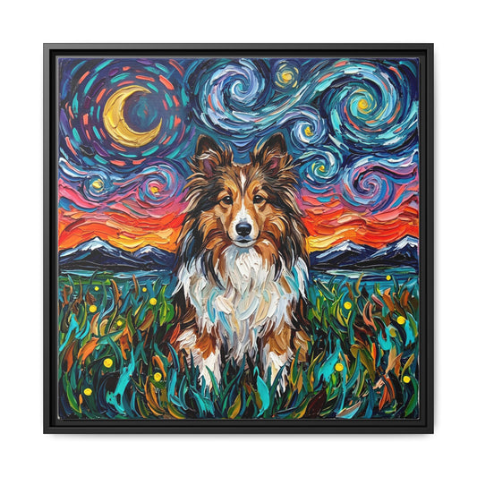 "Sheltie Night 2" Framed Canvas Wall Art