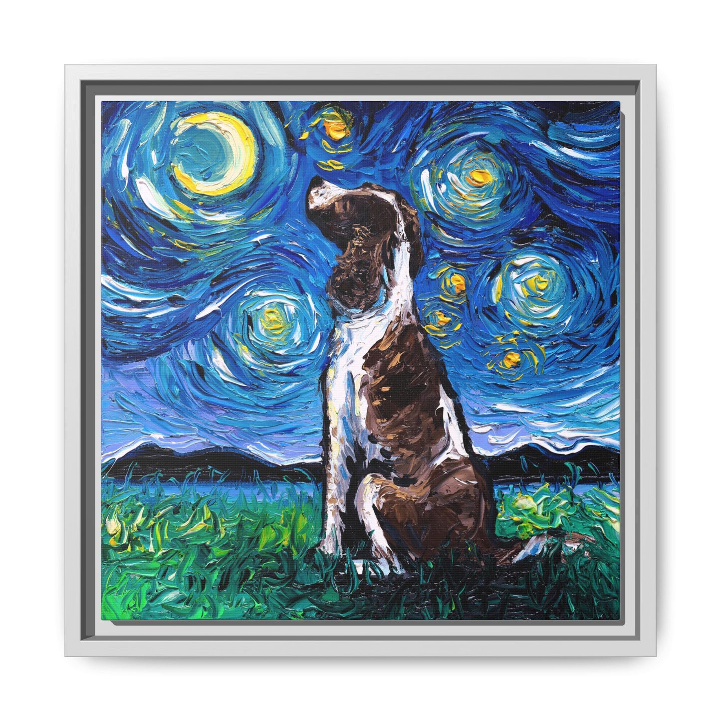 "English Springer Spaniel Night" Framed Canvas Wall Art