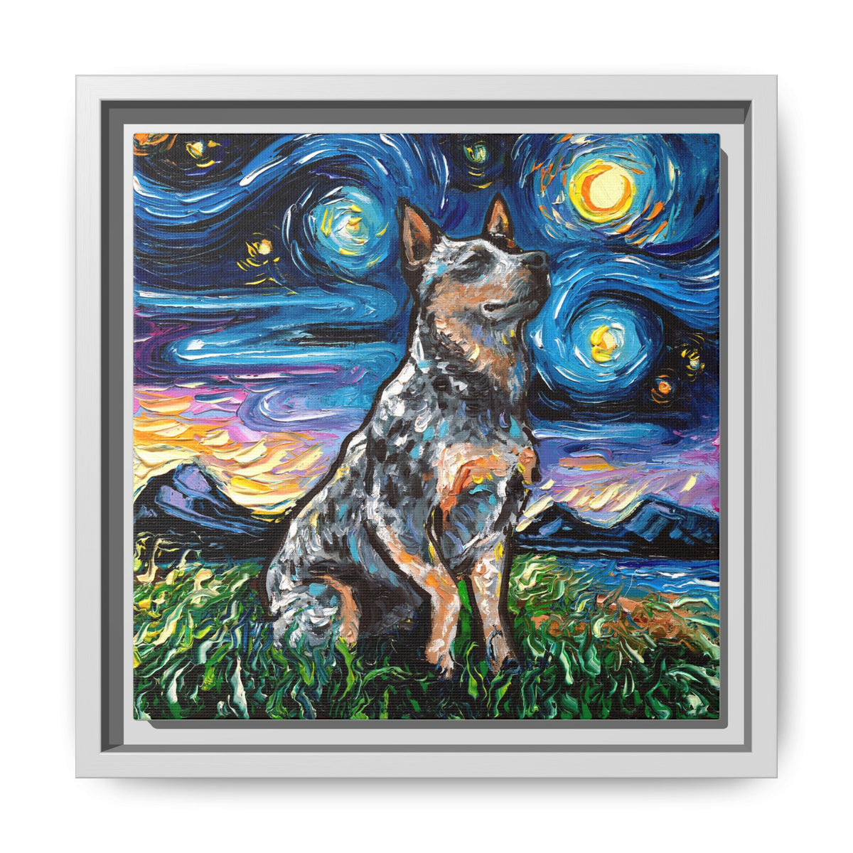 "Blue Heeler Night" Framed Canvas Wall Art