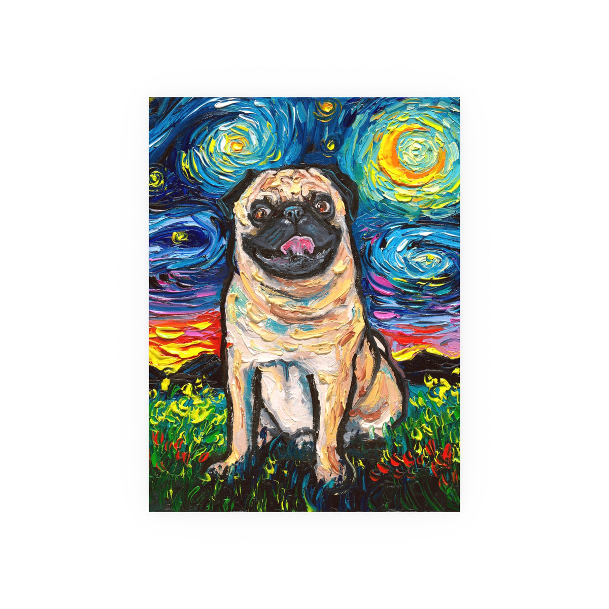 "Fawn Pug Night" Wall Art Paper Print