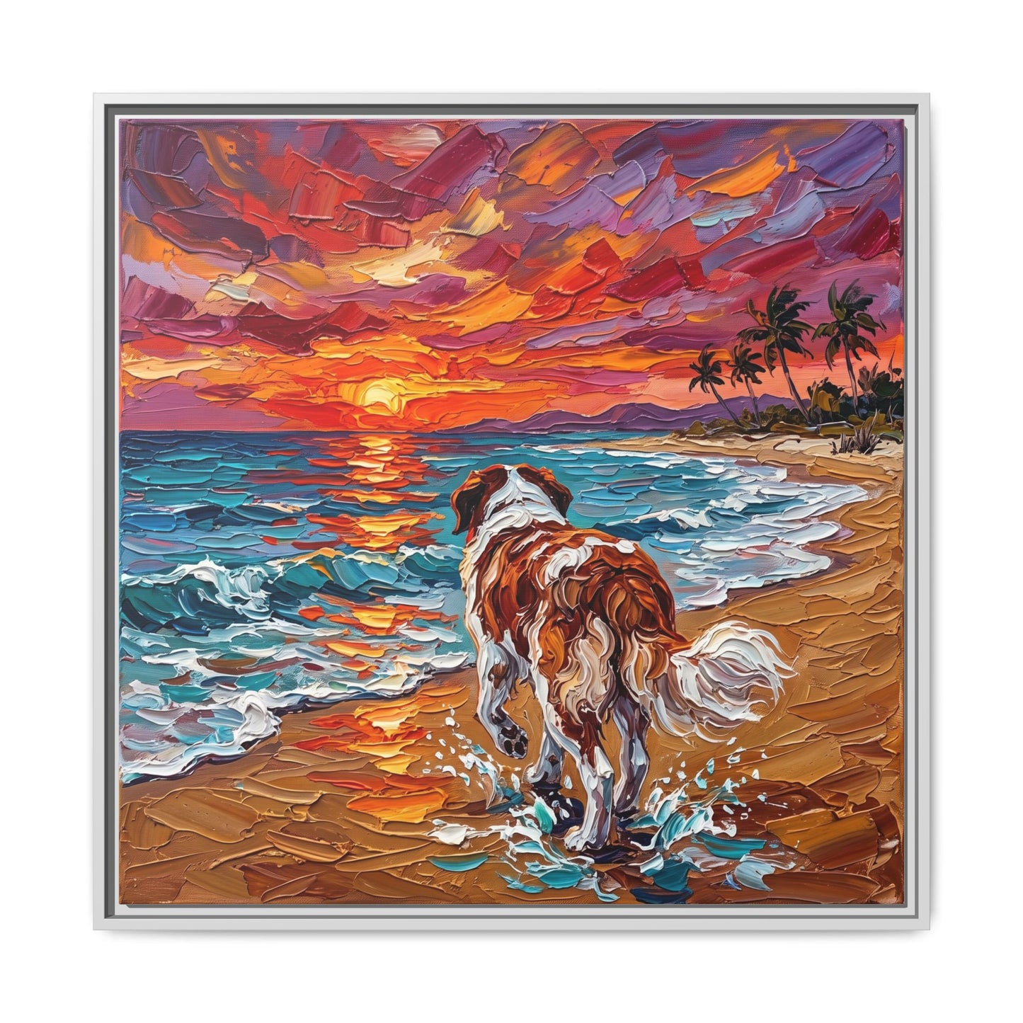 "Beach Sunset - Saint Bernard" Framed Canvas Wall Art