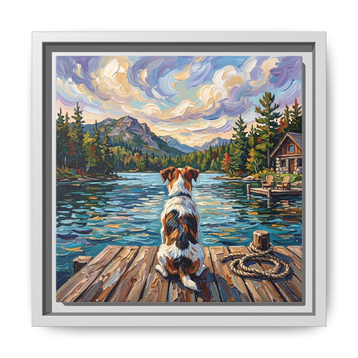 "On The Dock - Jack Russell Terrier" Framed Canvas Wall Art