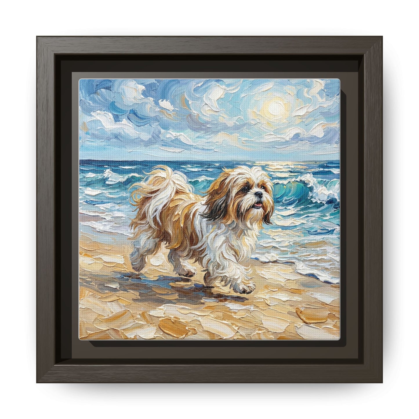 "Beach Day - Shih Tzu" Framed Canvas Wall Art