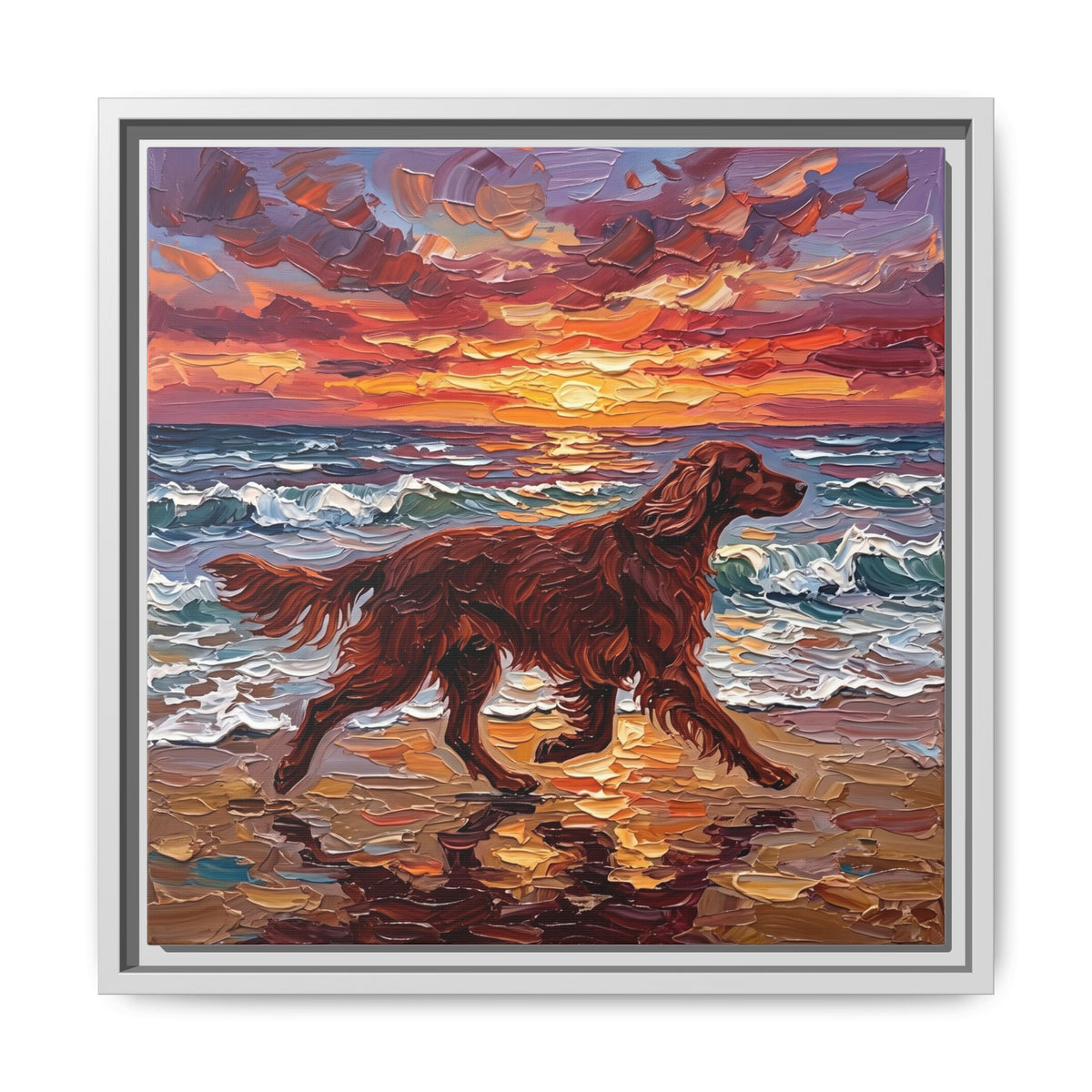 "Beach Days - Irish Setter" Framed Canvas Wall Art