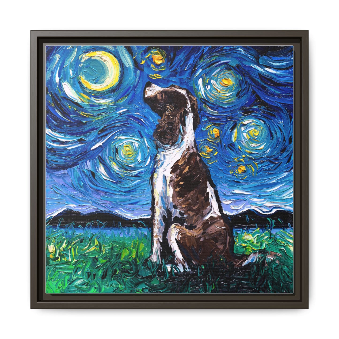 "English Springer Spaniel Night" Framed Canvas Wall Art