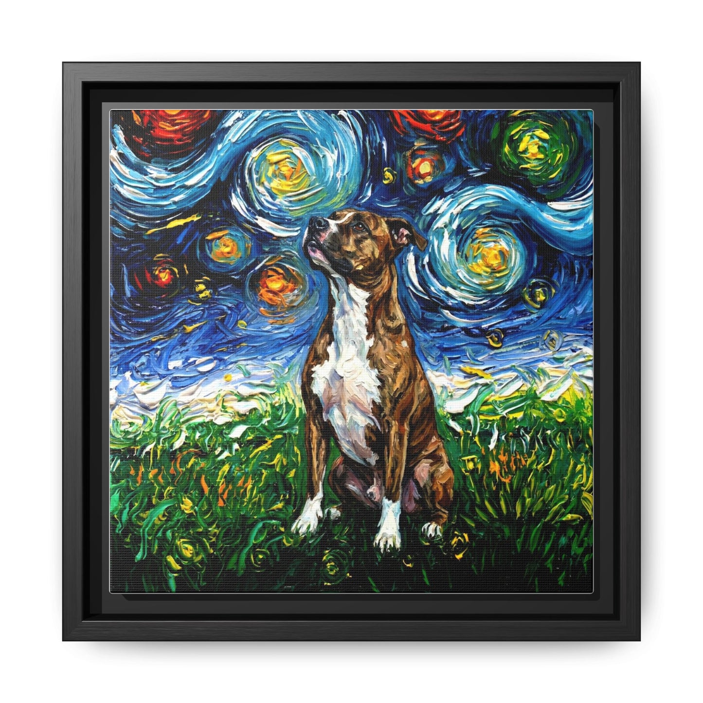 "Brindle Staffordshire Night" Framed Canvas Wall Art