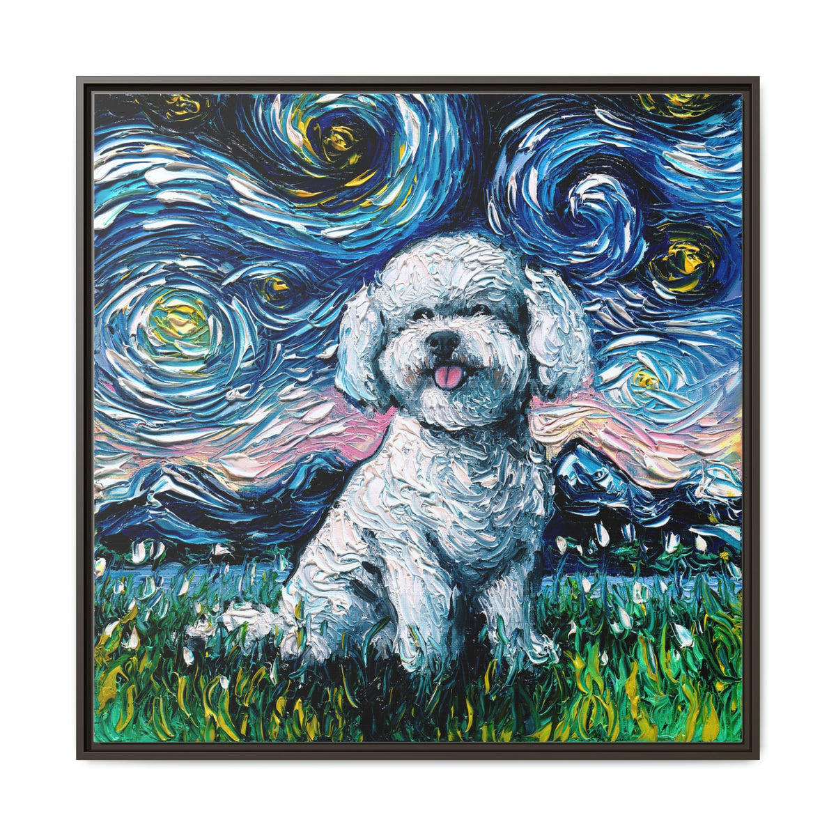 "Bichon Night" Framed Canvas Wall Art