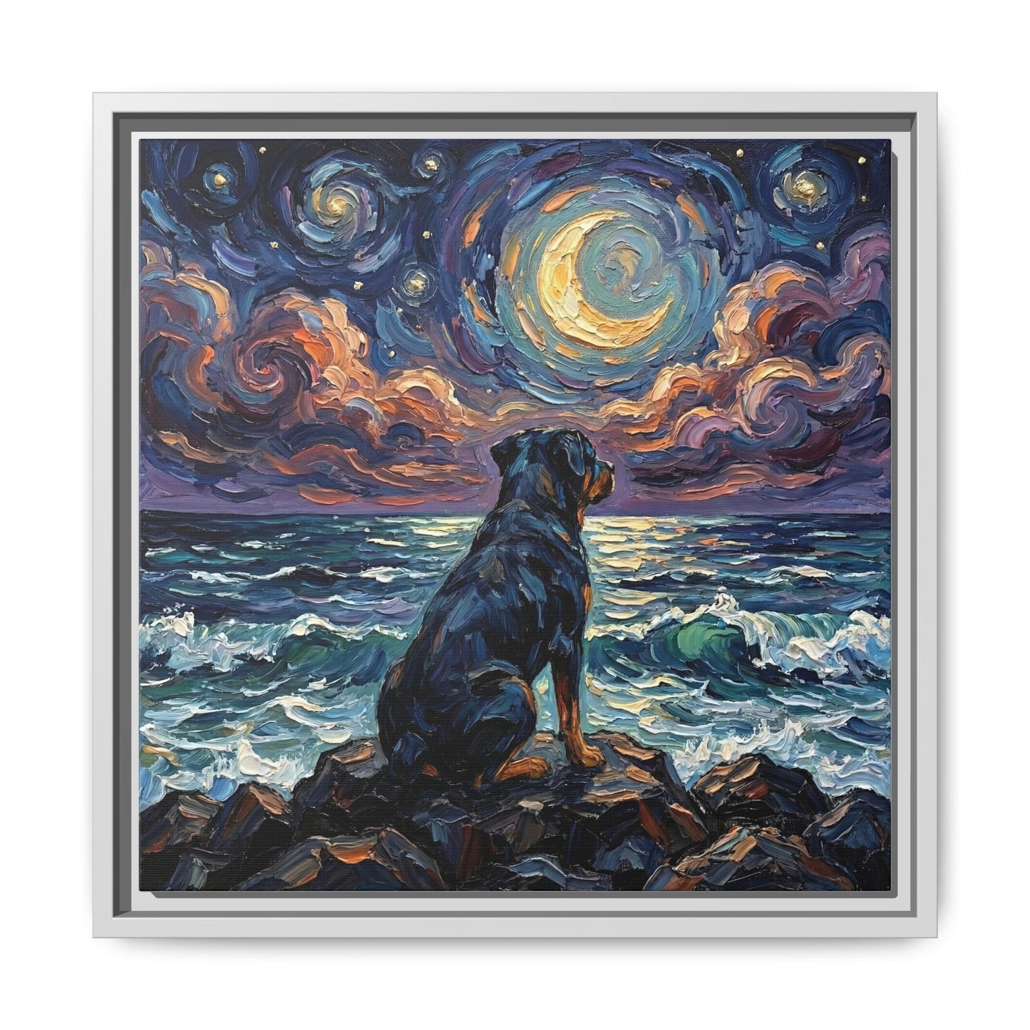 "Beach Nights - Rottweiler" Framed Canvas Wall Art