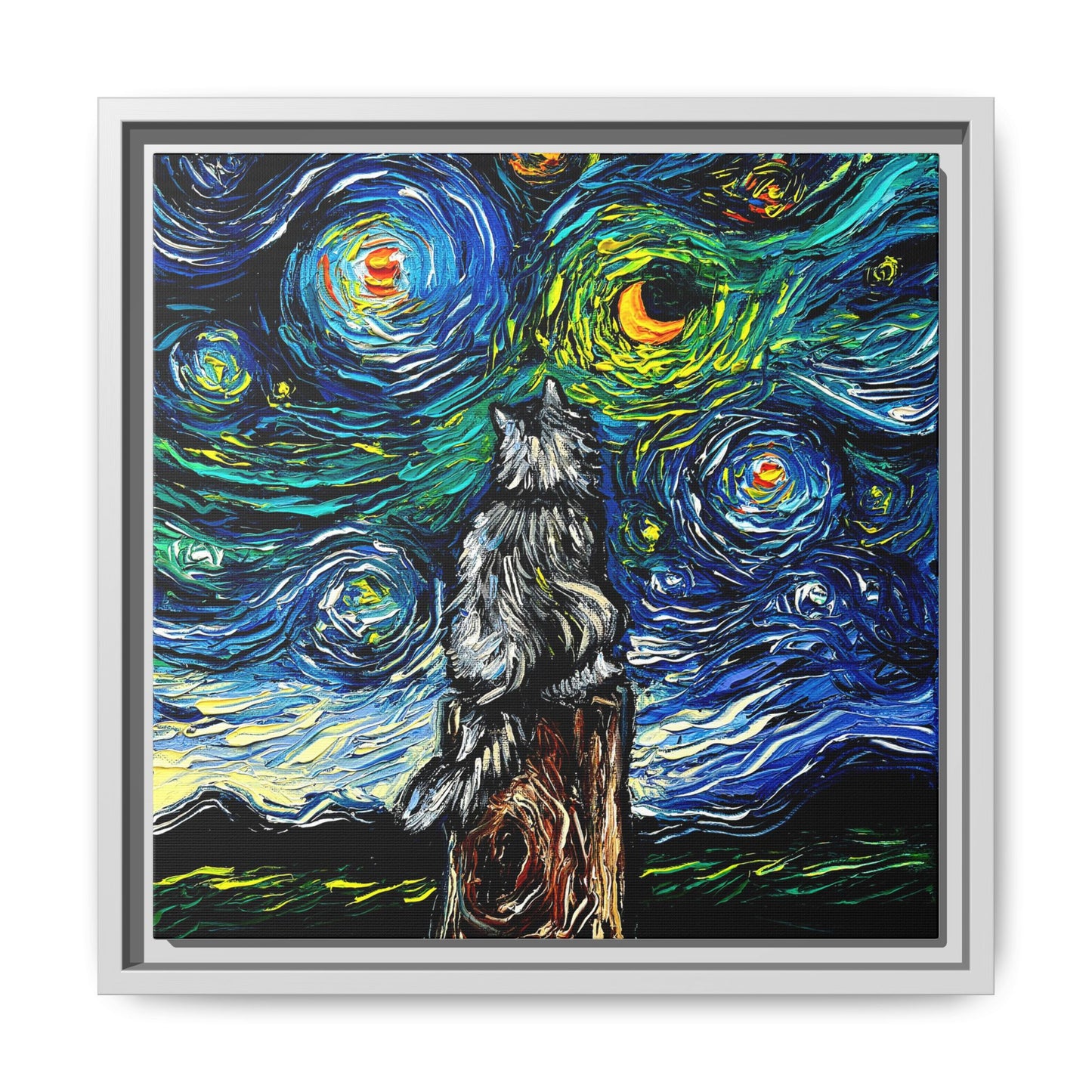 "Norwegian Forest Cat Night" Framed Canvas Wall Art