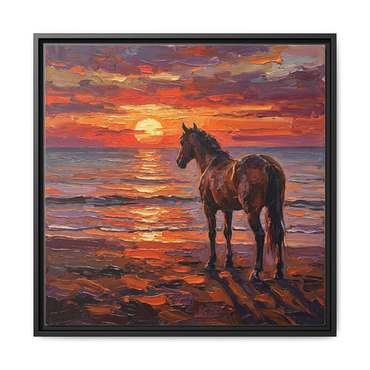 "Beach Sunset - Chocolate Mare" Framed Canvas Wall Art