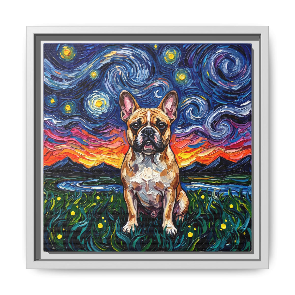 "Frenchie Night" Framed Canvas Wall Art