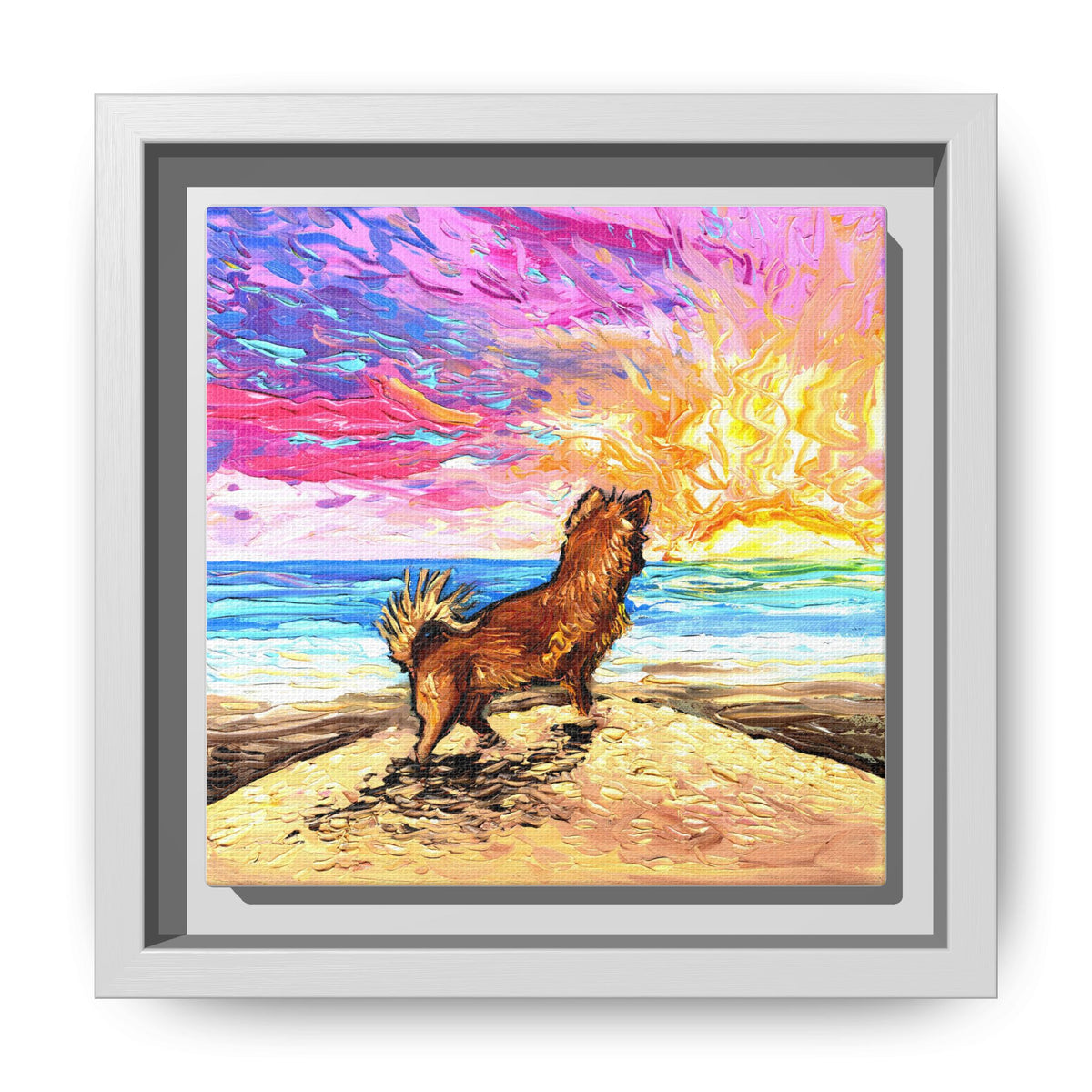 "Beach Days - Chihuahua" Framed Canvas Wall Art