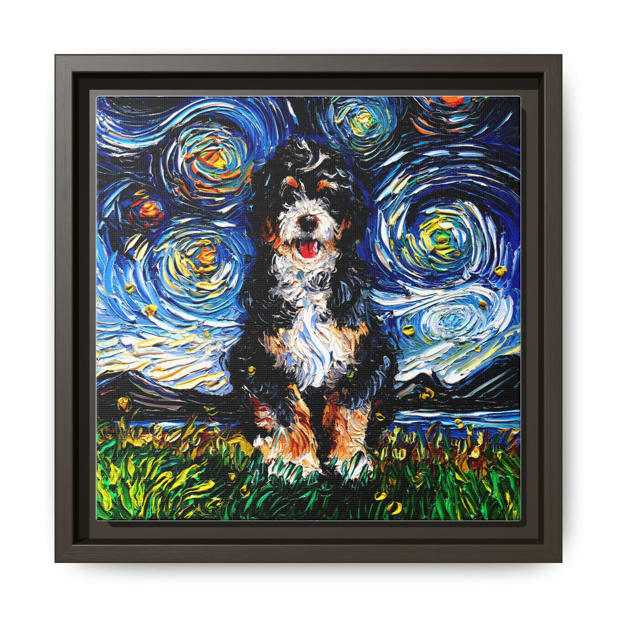 "Bernedoodle Night" Framed Canvas Wall Art