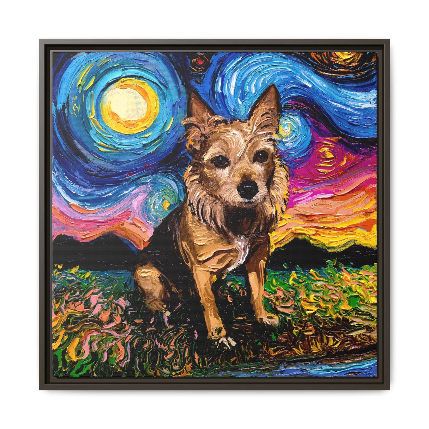 "Australian Terrier Night" Framed Canvas Wall Art