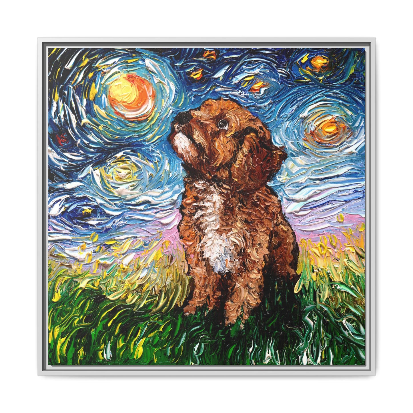 "Cavapoo Night" Framed Canvas Wall Art