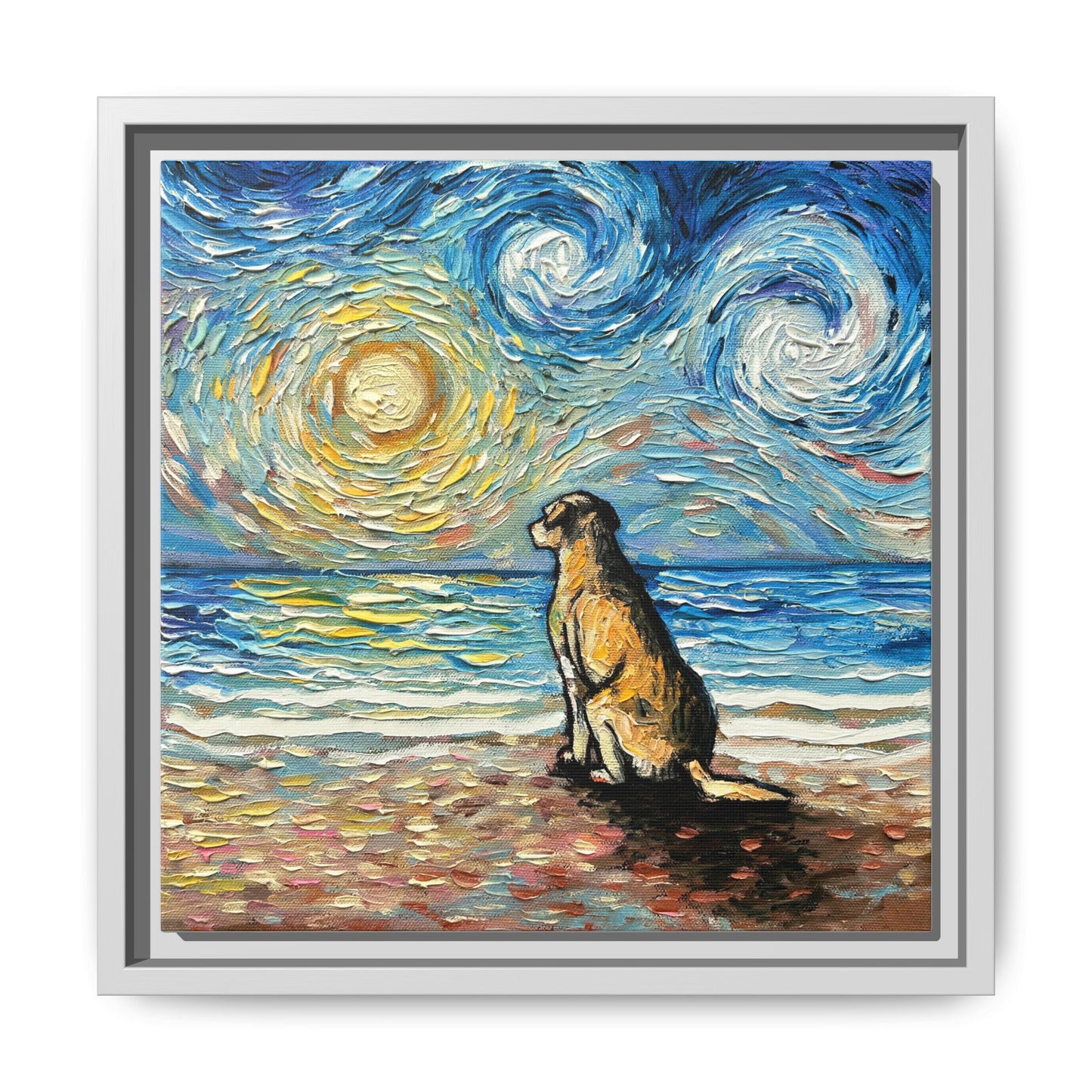 "Beach Day - Yellow Labrador" Framed Canvas Wall Art