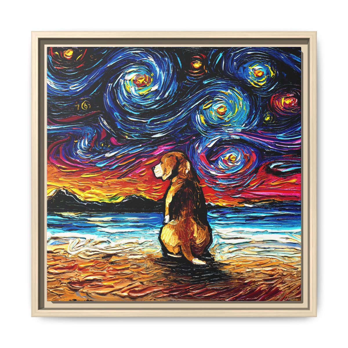 "Beagle Night 2" Framed Canvas Wall Art