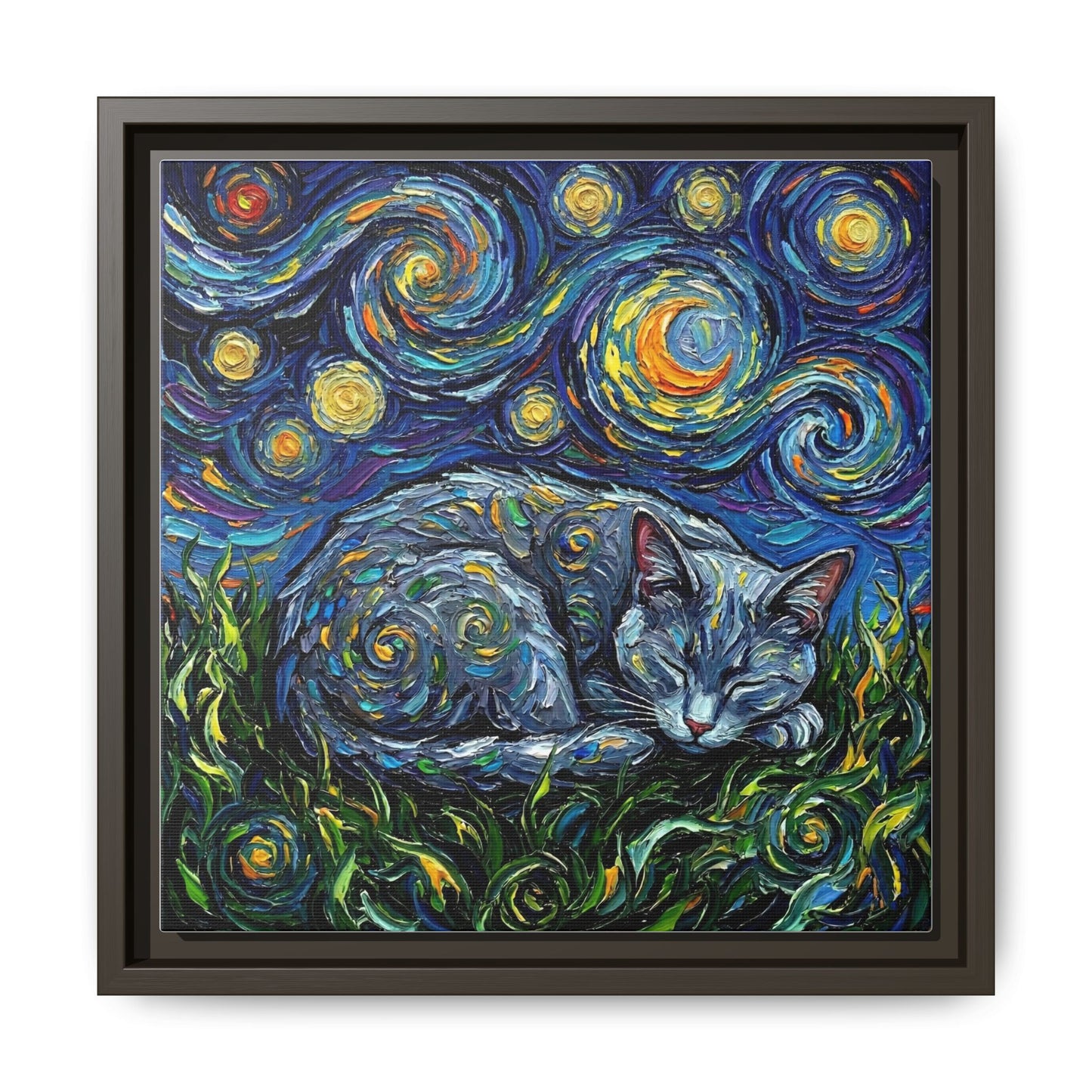 "Sleepy Korat Cat Night" Framed Canvas Wall Art