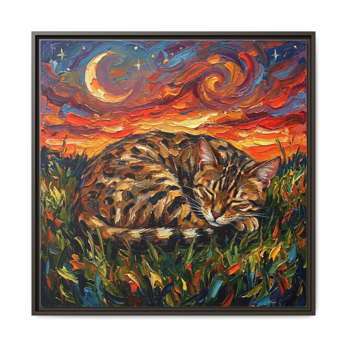 "Sleepy Egyptian Mau Night" Framed Canvas Wall Art