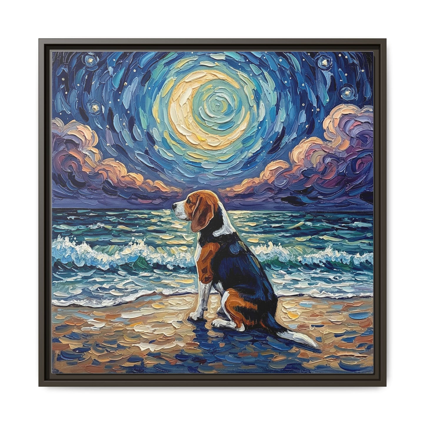 "Beach Nights - Beagle" Framed Canvas Wall Art