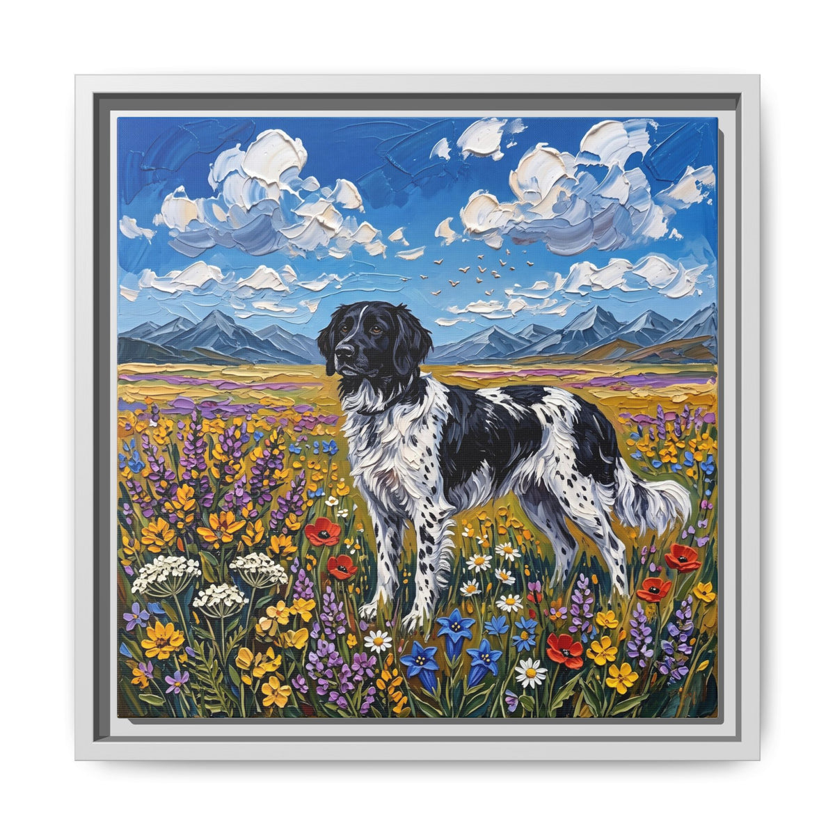 "Amongst The Flowers - Large Munsterlander" Framed Canvas Wall Art