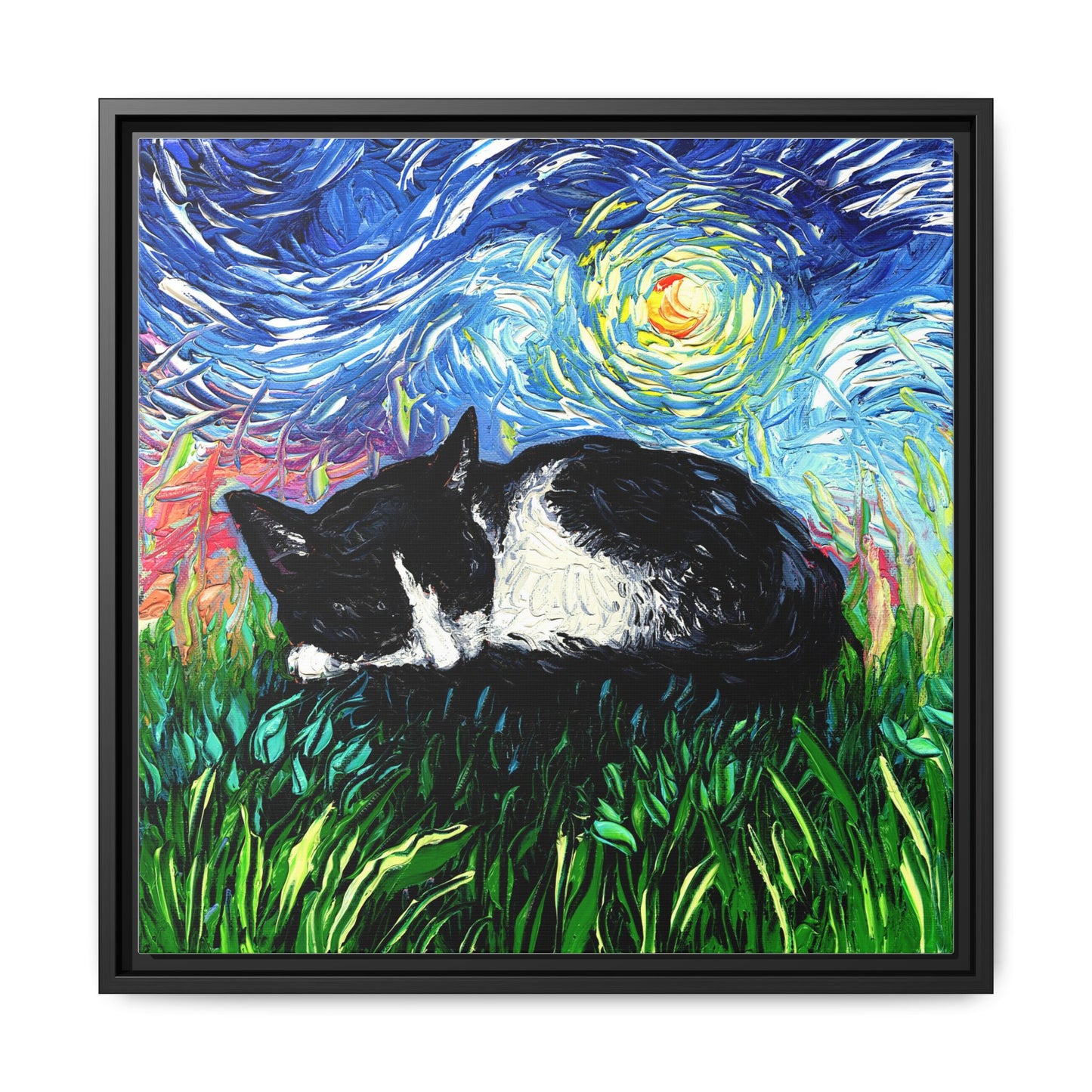 "Sleepy Tuxedo Kitten" Framed Canvas Wall Art