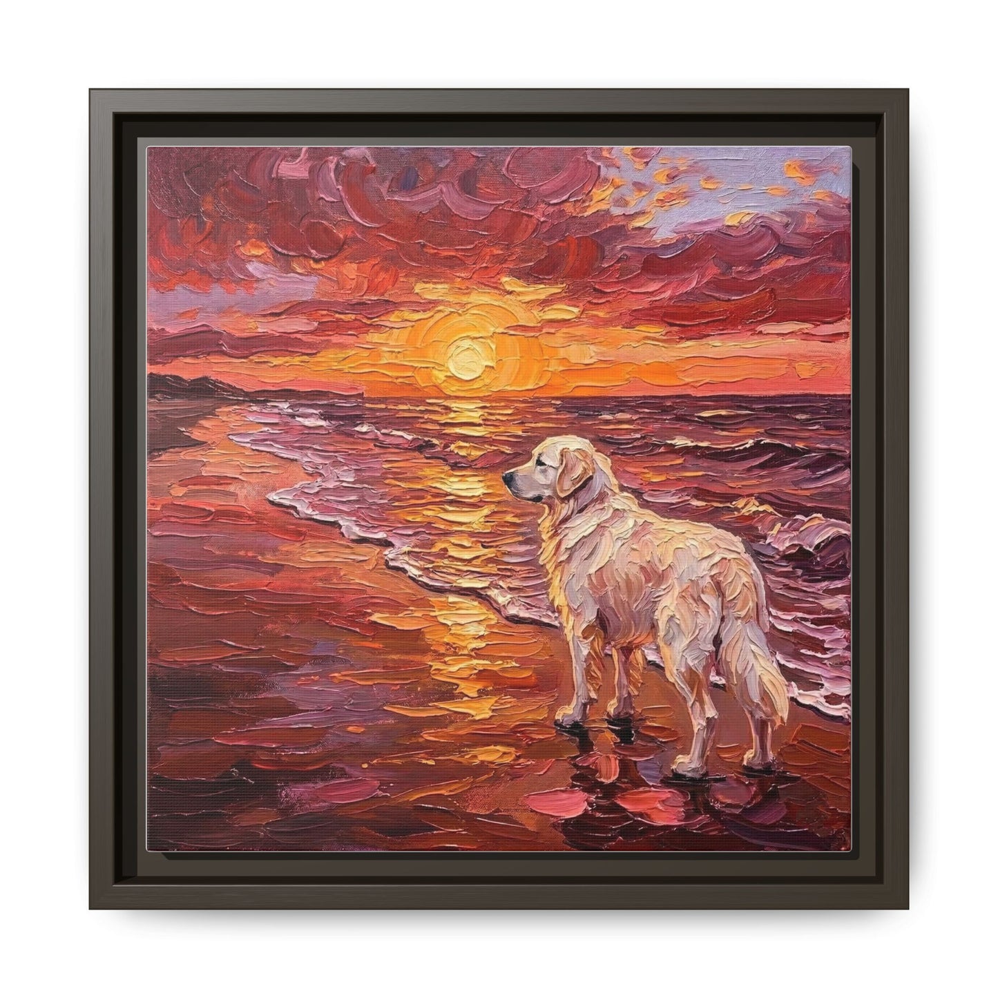 "Beach Day - Great Pyrenees" Framed Canvas Wall Art