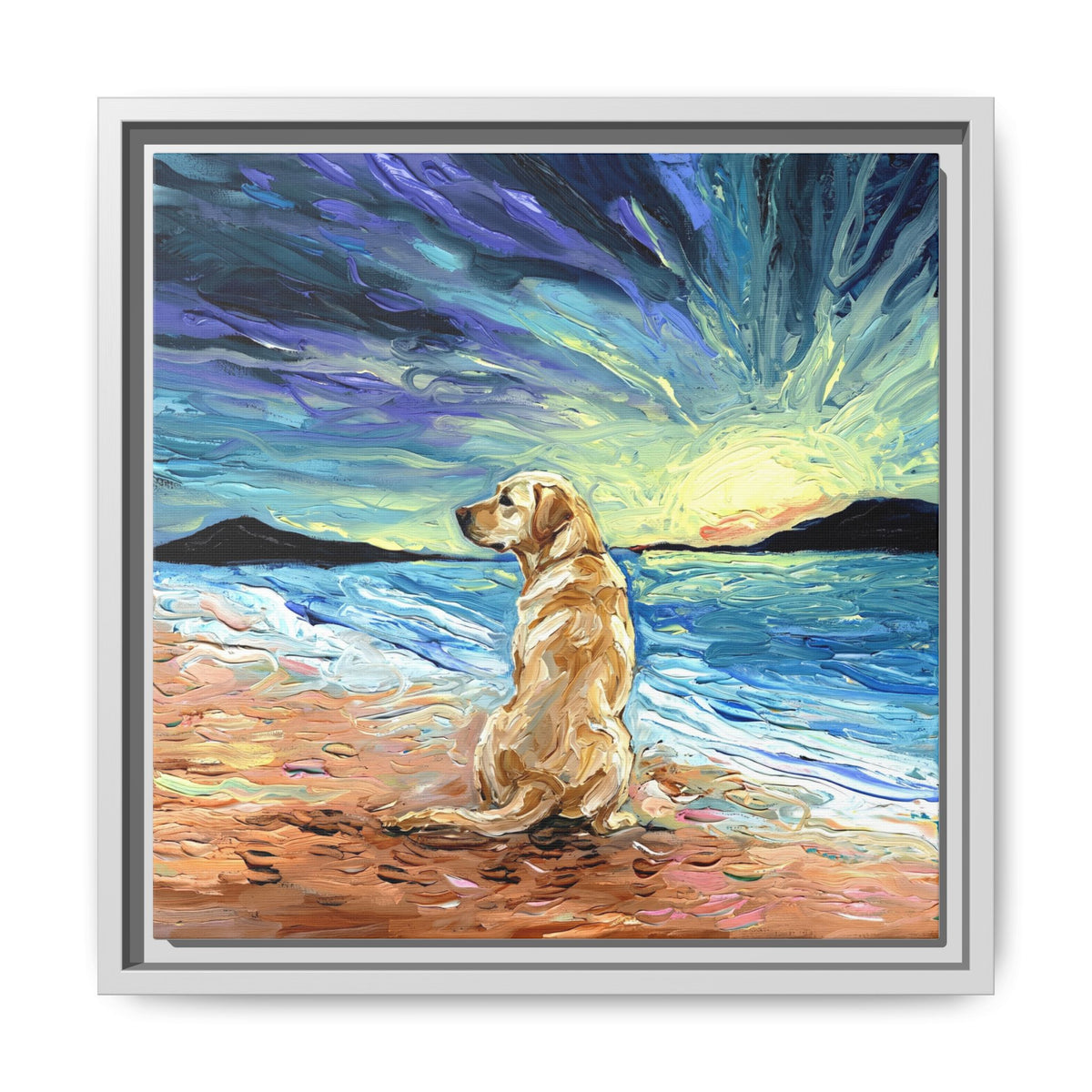 "Beach Day - Yellow Labrador 2" Framed Canvas Wall Art